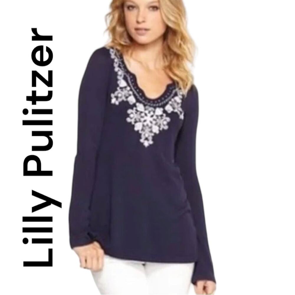 Lilly pulitzer womens xs blue wool blend long sleeve cute preppy casual shirt em